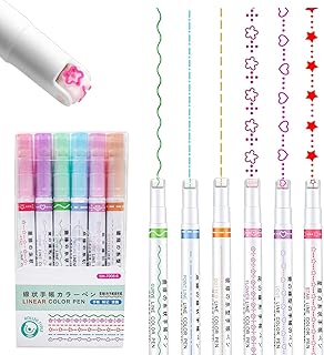 Shuttle Art Linear Roller Pen Set – Pack of 6 Pattern Highlighter Magic Border Pen with 6 Colors for Journaling, Scrapbooking, Note Taking & Creative Decoration
