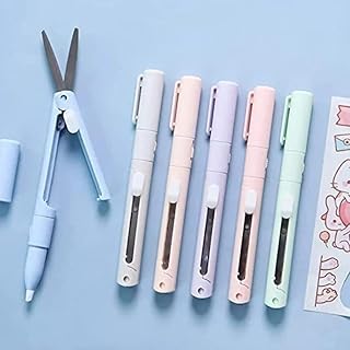 FreshDcart FDCA497 Creative Multifunction Foldable Scissors 2 in 1 Pen Cutter with Mini Folding Scissor Ceramic Blade for School, College, Office, Project (Multicolor - Pack of 1)