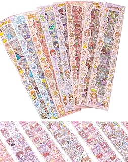FunBlast Cute Cartoon Theme Kawaii Stickers-20 Pet Sheets Cute Washi Stickers For Project,Japanese Style Girls Paper Sticker Set,Size Of Each Sheet-40x8cms(Color&Design May Vary)Self Adhesive