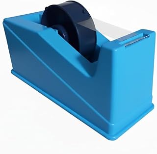 Tape Dispenser Heavy Duty 1 Inch | Durable Stationery Tape Cutter with Rubber Base | Stable & Non-Slip Tape Holder | Built-in Paper Cutter | for Office, Home, Packaging & Craft Use | Blue