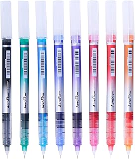 BRUSTRO AeroFlow Coloured Micro-Tip Roller Ball Pen | Tip size - 0.5 mm - Set of 8 |Leakproof, Quick Dry, Acid-Free, Non-Toxic,Fade Resistant,Ideal for Drawing,Doodling, Office, Stationery, School use