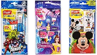 Flair Creative Series Disney Themed Stationery Kits | Marvel Avengers, Mickey Mouse & Disney Princess | Smart Kit for Your Creative Need & Fun Learning | Ideal Gift Items for Kids | Pack of 3 Kits