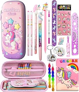 17 Pcs Unicorn Stationery Gift Set for Kids 3D Large Capacity Pencil Case Pencil Pouch with Diary & All Stationeries Party Favor Return Gift for kids School Supply Organizer For Students (STYLE-1)