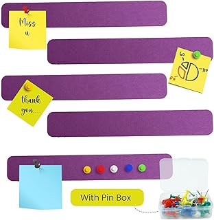 RANDEN Self Adhesive Felt Bulletin Bar Strip, Multicolor Board Strips with 35 Push Pins, Lightweight Notice Board for Notes, Photos and Schedules (Purple)