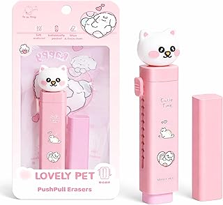 Toyshine Cute Cat Face Push-Pull Eraser for Kids | Cartoon Design with Smooth Rubber with 1Refill Eraser | Fun School Stationery for Writing & Drawing | Ideal for School, Home Birthday Return Gifts